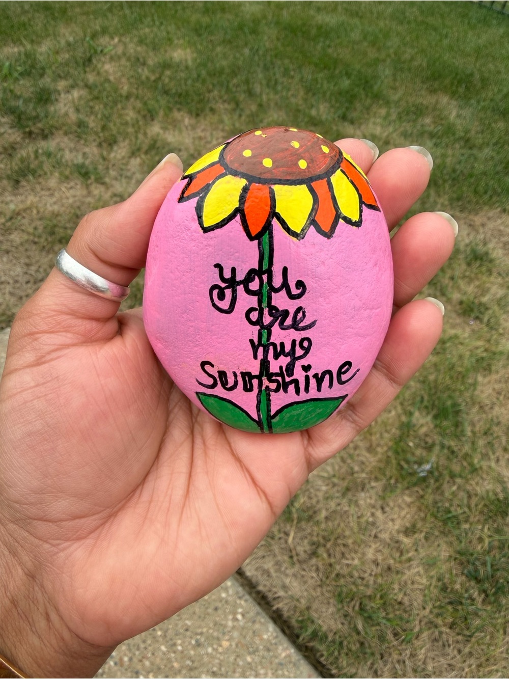 Hand-Painted Pink 'You Are My Sunshine' Decorative Rock